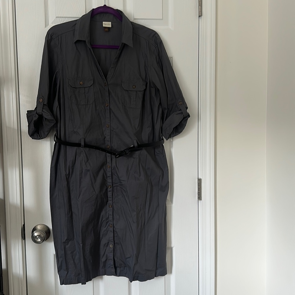 Grey belted shirt dress